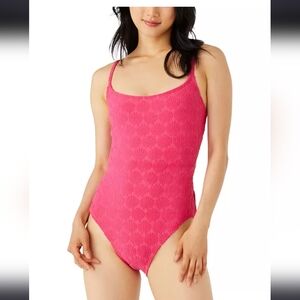 kate spade X6425 Seashell Burnout Lingerie Tank One-Piece Swimsuit, Rose Jam, M